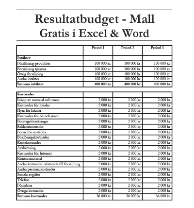 Resultatbudget mall